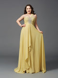 Yellow One Shoulder Chiffon A-Line Floor-Length Bridesmaid Dress