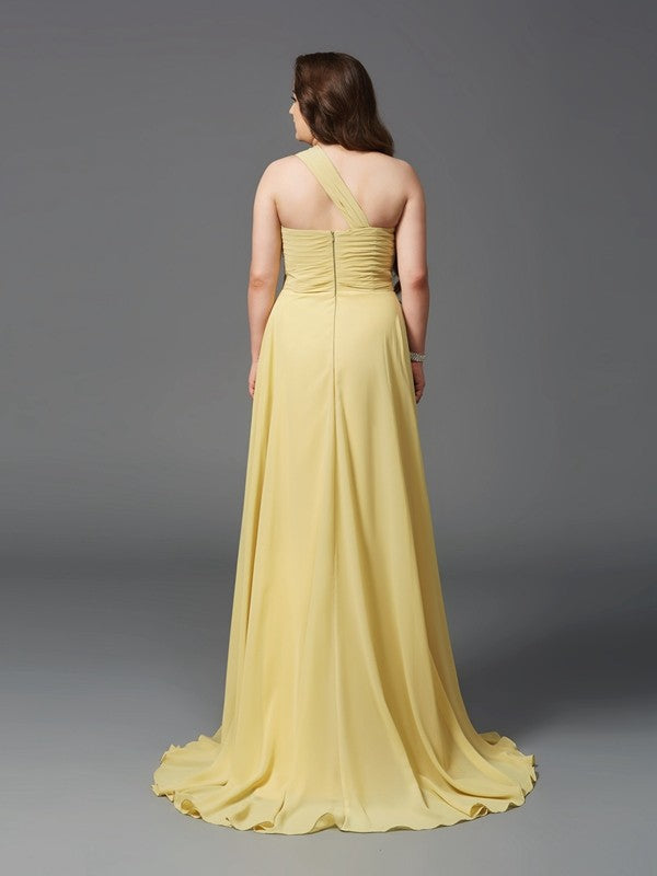 Yellow One Shoulder Chiffon A-Line Floor-Length Bridesmaid Dress