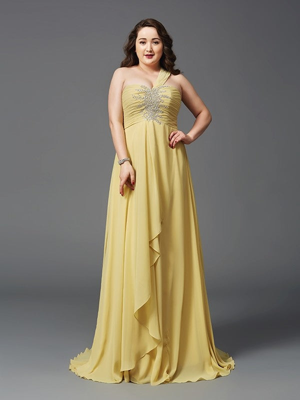 Yellow One Shoulder Chiffon A-Line Floor-Length Bridesmaid Dress