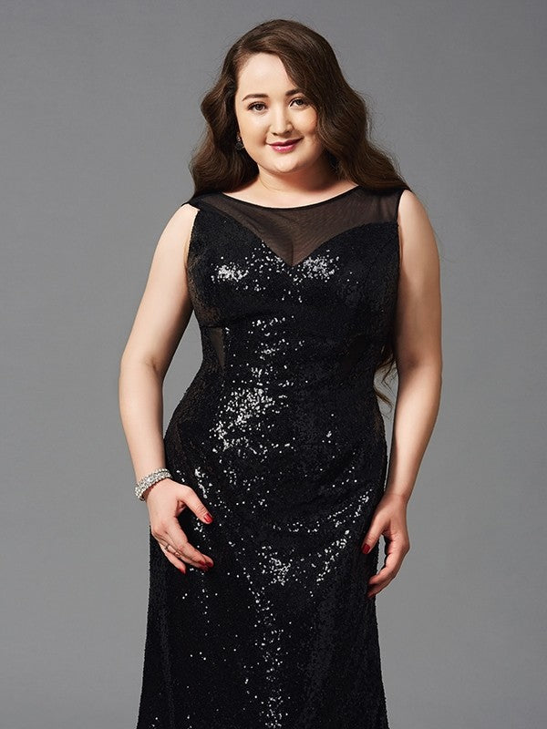 Sheath/Column Scoop Sleeveless Long Sequins Plus Size Dresses