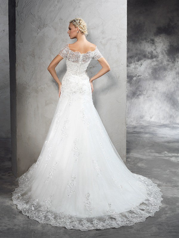 Ivory Lace Mermaid Off-the-Shoulder Floor-Length Bridesmaid Dress