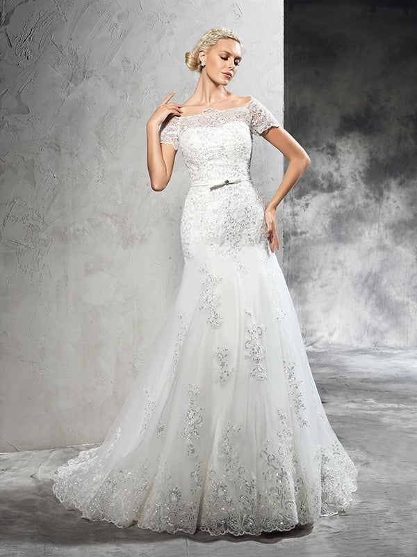 Ivory Lace Mermaid Off-the-Shoulder Floor-Length Bridesmaid Dress