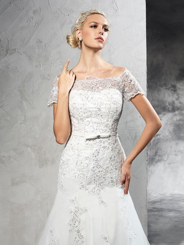 Ivory Lace Mermaid Off-the-Shoulder Floor-Length Bridesmaid Dress