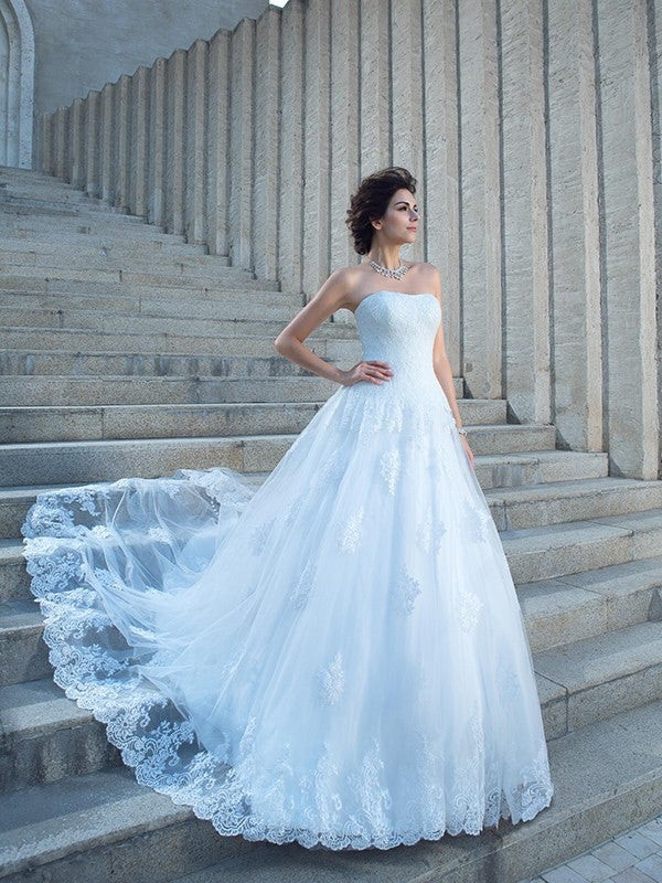 Vestidos de novia largos de satén sin mangas con apliques y tirantes finos