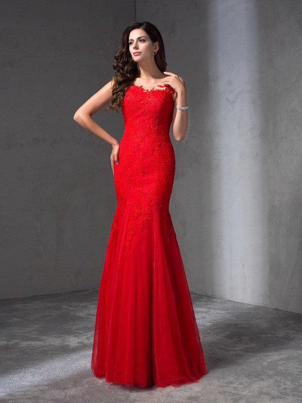 Red Lace Mermaid Floor-Length Dress with Sweetheart Neckline, Lace Overlay & Tulle Skirt