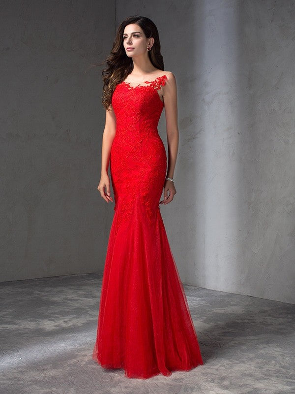 Red Lace Mermaid Floor-Length Dress with Sweetheart Neckline, Lace Overlay & Tulle Skirt