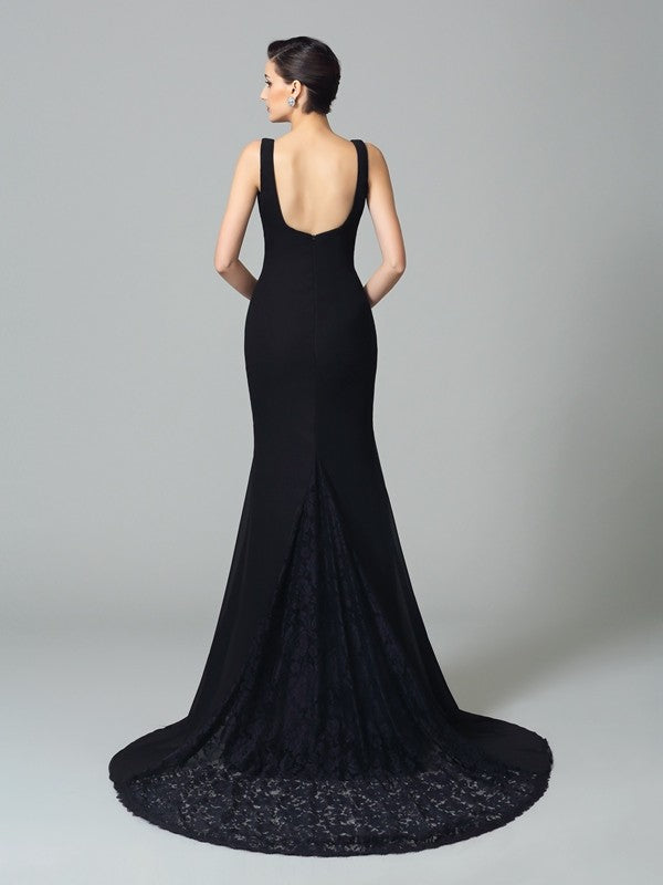 Trumpet/Mermaid Square Lace Sleeveless Long Chiffon Dresses