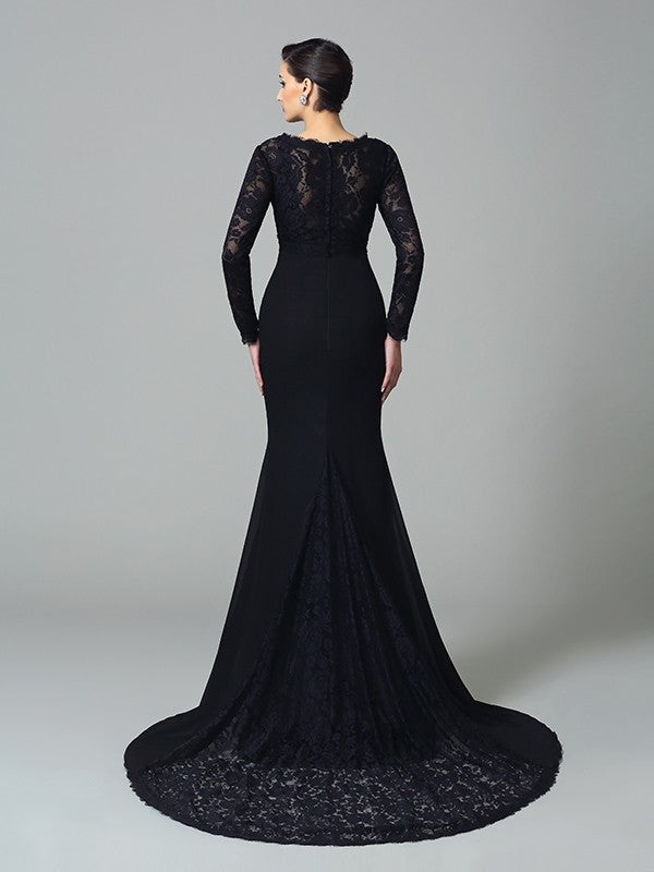 Trumpet/Mermaid Square Lace Sleeveless Long Chiffon Dresses