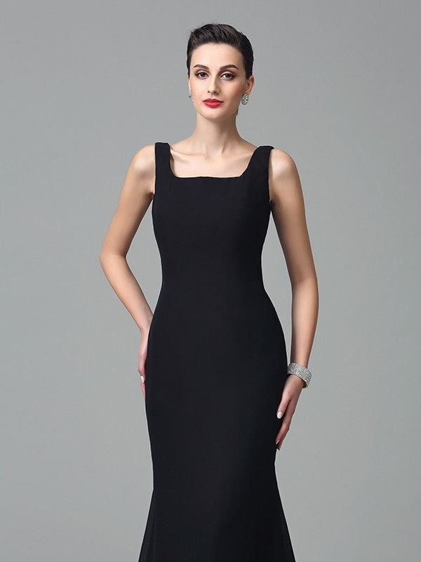 Trumpet/Mermaid Square Lace Sleeveless Long Chiffon Dresses