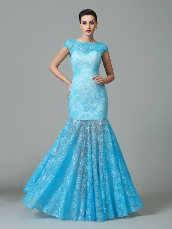 Abiti lunghi in pizzo con maniche corte e scollo a V a tubino/colonna