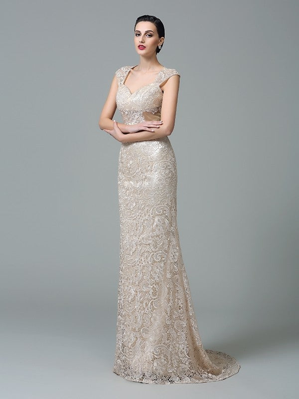 Sheath/Column Straps Sleeveless Long Lace Dresses