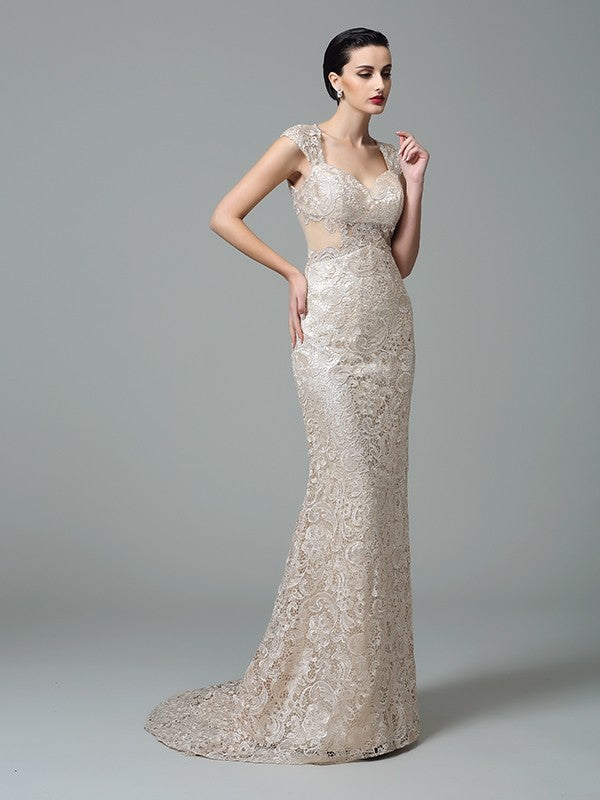 Sheath/Column Straps Sleeveless Long Lace Dresses