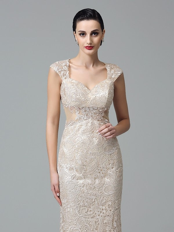 Sheath/Column Straps Sleeveless Long Lace Dresses