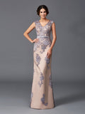 Blushing Pink Satin Lace V-Neck Sheath/column Floor-Length Dress