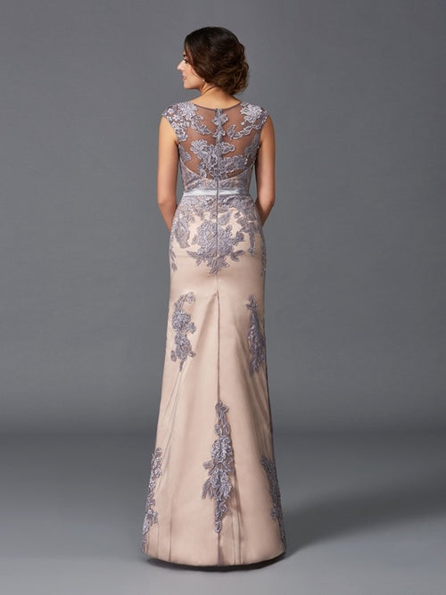 Blushing Pink Satin Lace V-Neck Sheath/column Floor-Length Dress