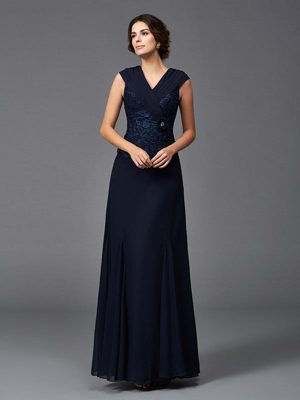 Vestidos de madre de la novia de gasa larga sin mangas con encaje y tirantes princesa en corte A