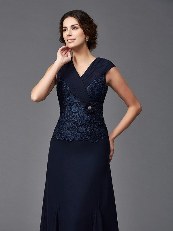 Vestidos de madre de la novia de gasa larga sin mangas con encaje y tirantes princesa en corte A