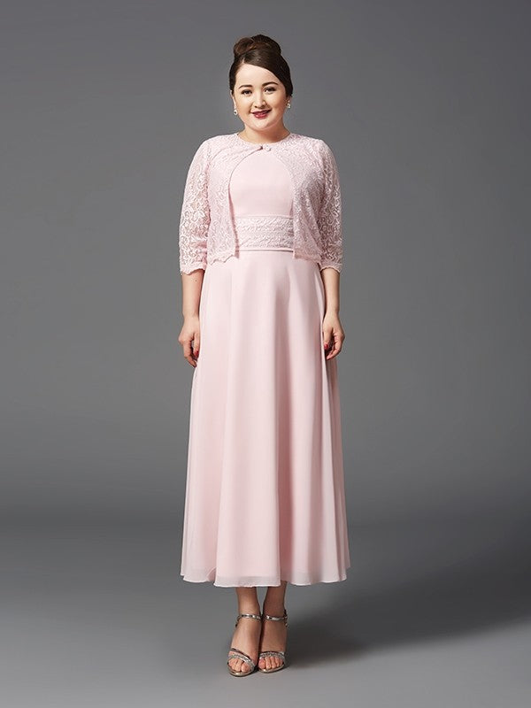 Vestidos de gasa largos sin mangas con encaje joya de corte A/princesa para madre de la novia