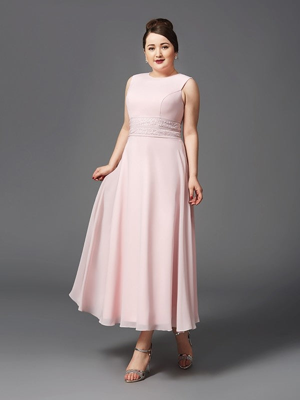 Vestidos de gasa largos sin mangas con encaje joya de corte A/princesa para madre de la novia