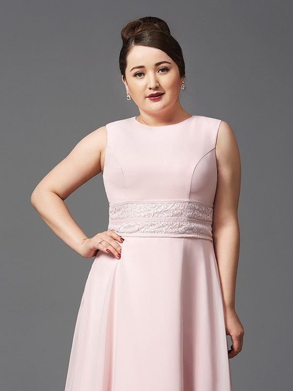 Vestidos de gasa largos sin mangas con encaje joya de corte A/princesa para madre de la novia