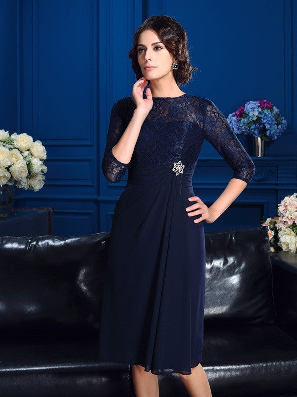 Vestidos de gasa cortos para madre de la novia, corte A/princesa, con encaje joya, mangas 3/4