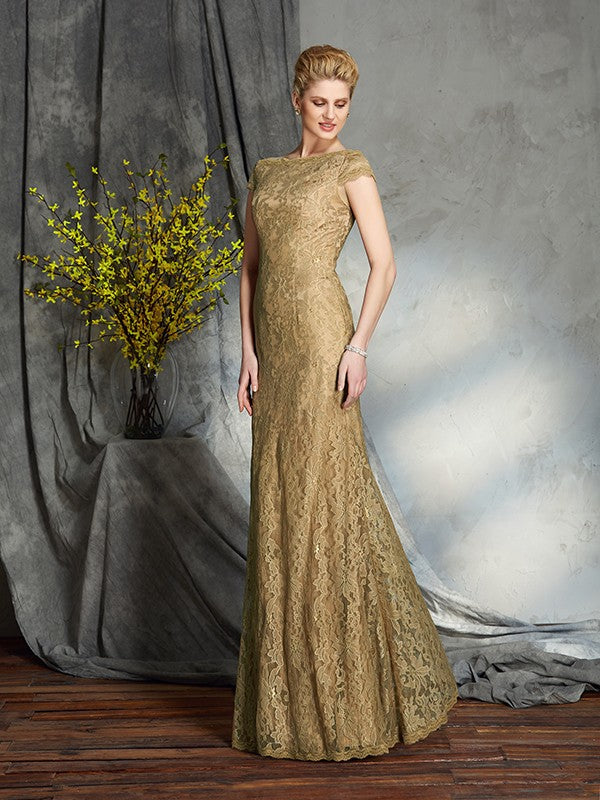 Abiti da sposa per la madre della sposa in pizzo a tubino/colonna con maniche corte e pizzo lungo