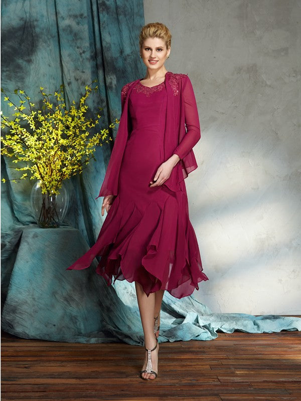 Vestidos de gasa cortos sin mangas con apliques y corte princesa/corte A para madre de la novia