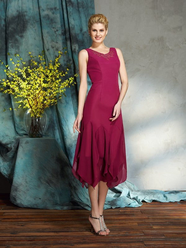 Vestidos de gasa cortos sin mangas con apliques y corte princesa/corte A para madre de la novia