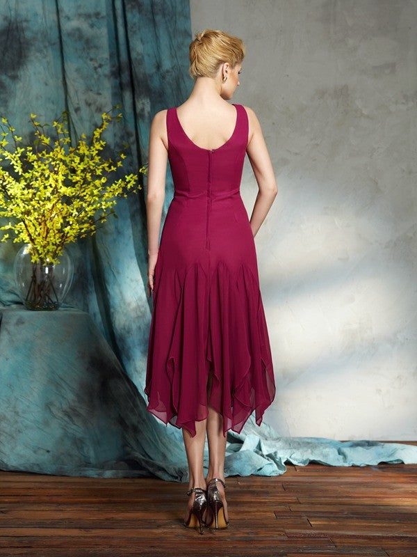 Vestidos de gasa cortos sin mangas con apliques y corte princesa/corte A para madre de la novia