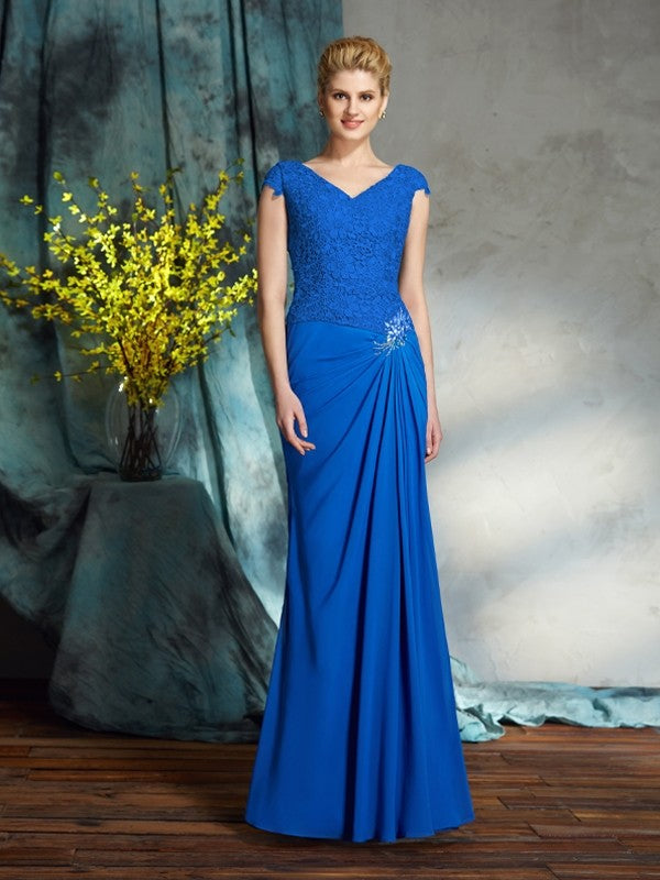 Vestidos de Madre de la Novia de Gasa con Mangas Cortas y Escote en V y Encaje