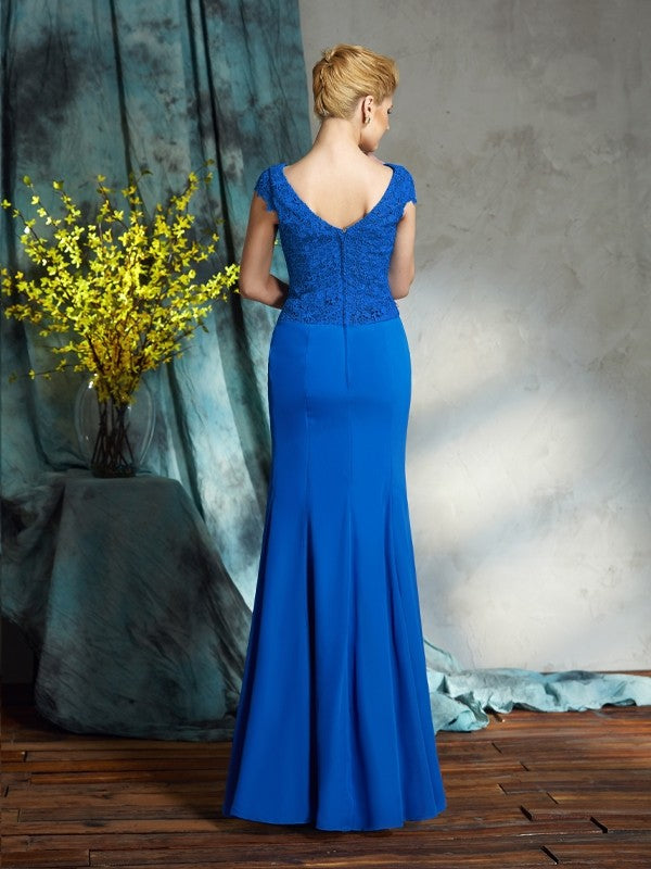 Vestidos de Madre de la Novia de Gasa con Mangas Cortas y Escote en V y Encaje