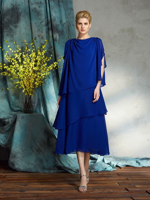 Vestidos de gasa para madre de la novia, corte A/princesa, con apliques de barco, sin mangas y hasta la rodilla