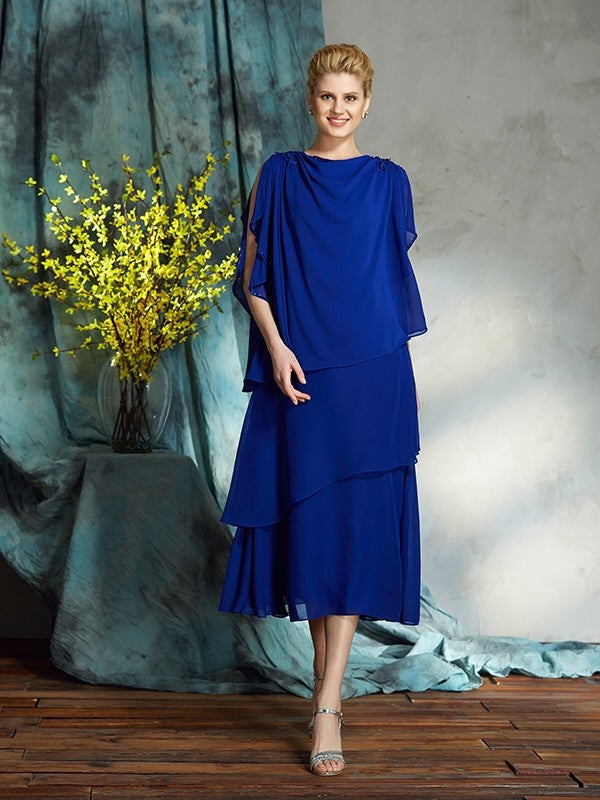 Vestidos de gasa para madre de la novia, corte A/princesa, con apliques de barco, sin mangas y hasta la rodilla