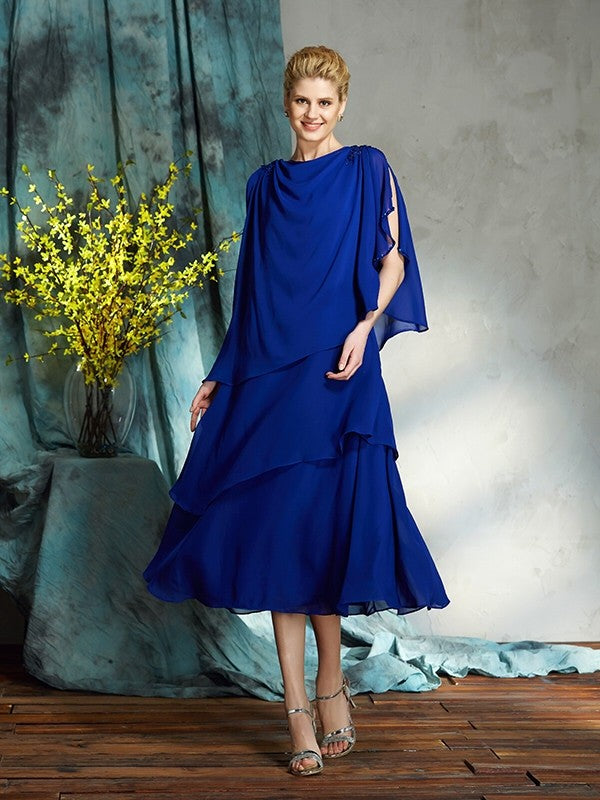 Vestidos de gasa para madre de la novia, corte A/princesa, con apliques de barco, sin mangas y hasta la rodilla