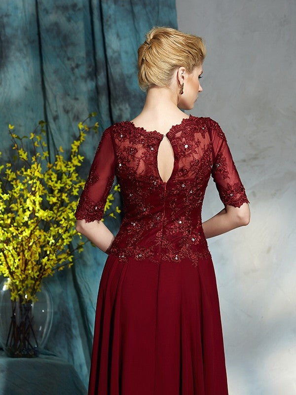 Vestidos largos de gasa para madre de la novia, corte A/princesa, con apliques de barco, mangas 1/2