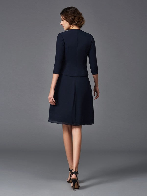 Vestidos de madre de la novia de gasa, corte A/princesa, escote en V, encaje, mangas 1/2, cortos