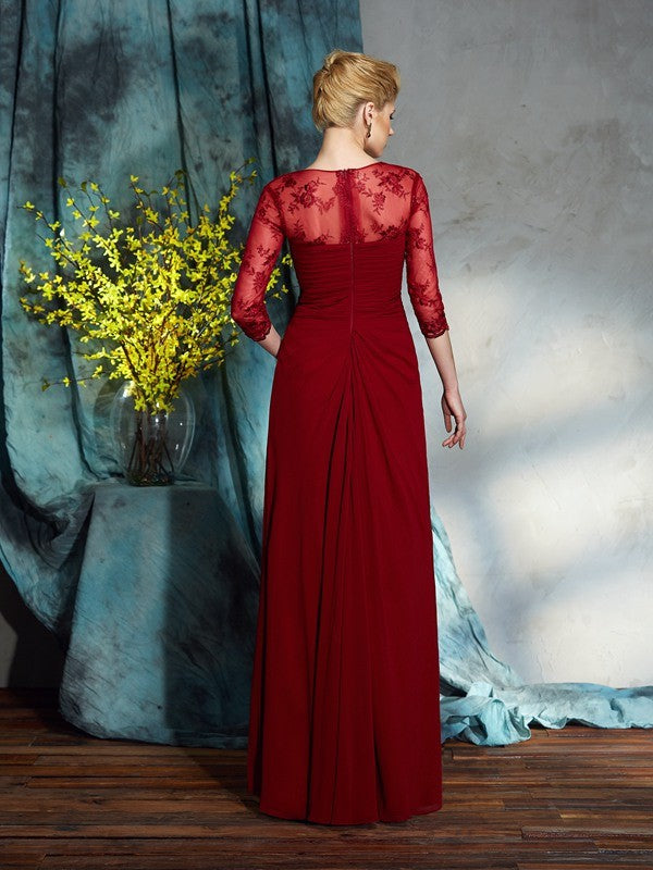 Vestidos largos de gasa para madre de la novia con escote corazón, encaje, mangas 3/4