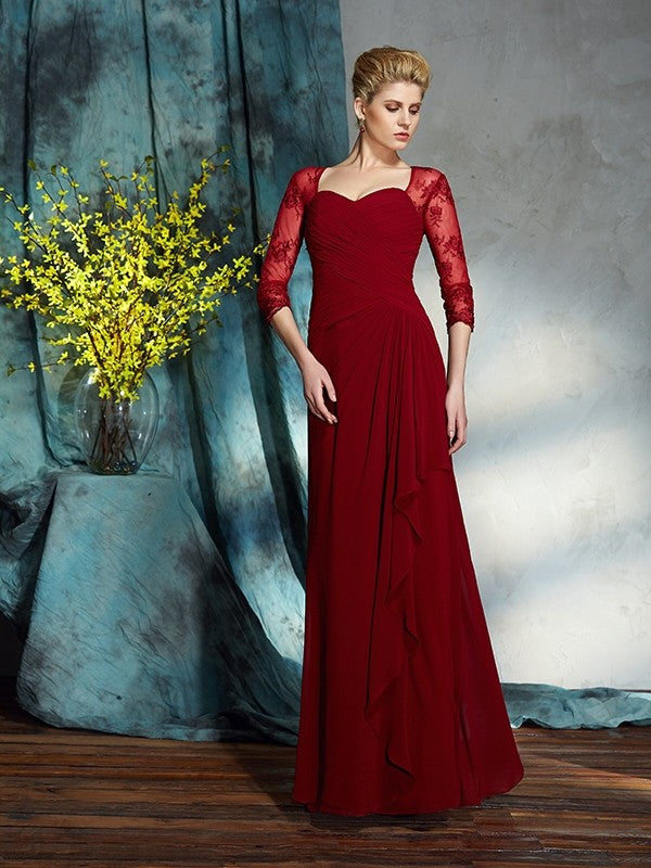 Vestidos largos de gasa para madre de la novia con escote corazón, encaje, mangas 3/4