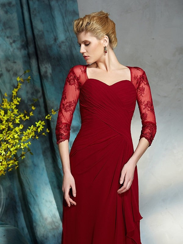 Vestidos largos de gasa para madre de la novia con escote corazón, encaje, mangas 3/4