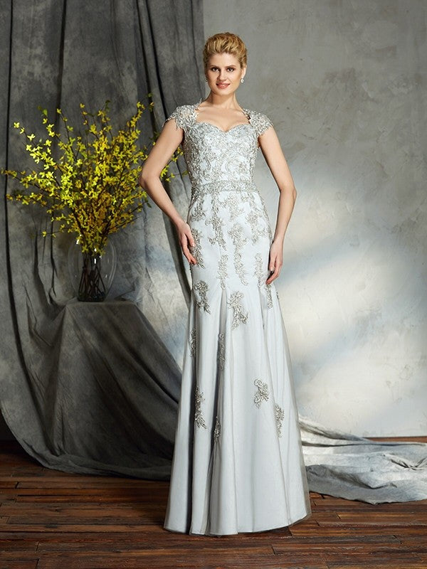 Silver Satin Trumpet Floor-Length Evening Dress with Sweetheart Neckline