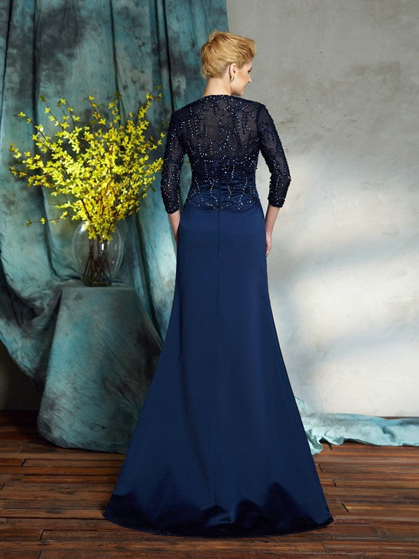 Vestidos de madre de la novia de satén largo sin mangas con lentejuelas y escote corazón y tubo/columna