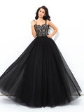 Black Lace Tulle Ball Gown Floor-Length Dress with Sweetheart Neckline, Lace Bodice & Multi-layer Tulle Skirt