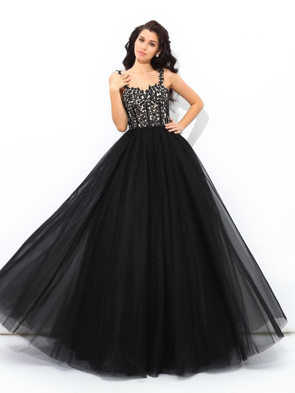 Black Lace Tulle Ball Gown Floor-Length Dress with Sweetheart Neckline, Lace Bodice & Multi-layer Tulle Skirt