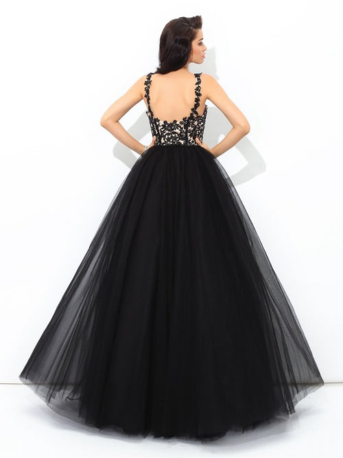 Black Lace Tulle Ball Gown Floor-Length Dress with Sweetheart Neckline, Lace Bodice & Multi-layer Tulle Skirt
