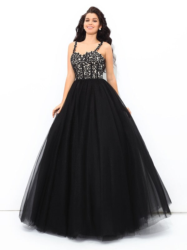 Black Lace Tulle Ball Gown Floor-Length Dress with Sweetheart Neckline, Lace Bodice & Multi-layer Tulle Skirt