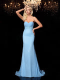 Sky Blue Sweetheart Sheath Chiffon Floor-Length Bridesmaid Dress