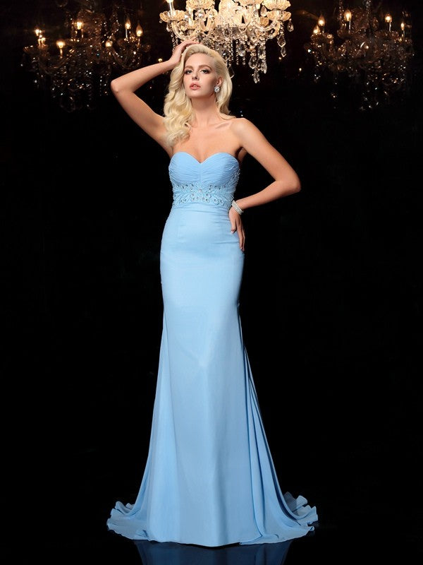 Sky Blue Sweetheart Sheath Chiffon Floor-Length Bridesmaid Dress