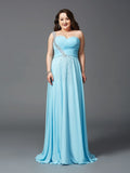 Sky Blue One Shoulder A-Line Chiffon Bridesmaid Dress with Rhinestone Embellishment