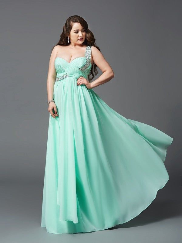 Mint Green Beaded Chiffon One Shoulder A-Line Floor-Length Bridesmaid Dress