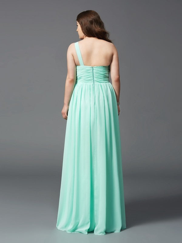 Mint Green Beaded Chiffon One Shoulder A-Line Floor-Length Bridesmaid Dress